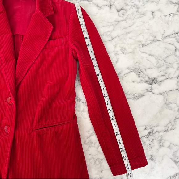 Vintage Newport News red wide tooth corduroy blazer jacket shoulder pads Size 4 - Picture 11 of 13